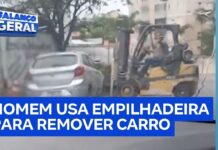 Veja Vídeo – Empresário usa empilhadeira para remover carro estacionado em frente a empresa; veja
