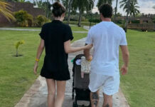Camila Queiroz curte passeio de domingo com Klebber Toledo e a filha: ‘Minha família’