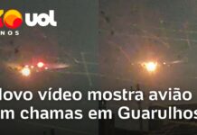 Veja Vídeo – Novo vídeo mostra turbina de avião em chamas em Guarulhos (SP); veja