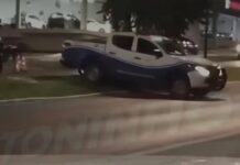 Vídeo: Caminhonete do Detran pula canteiro central após blitz da Lei Seca em Cuiabá
