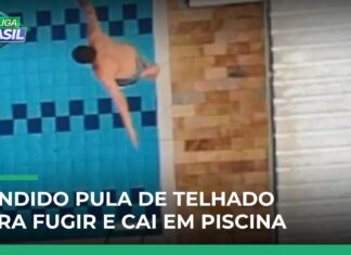 Veja Vídeo – Ladrão se joga do telhado, cai em piscina e é preso após perseguição no interior de SP