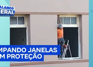 Veja Vídeo – Faxineira é flagrada limpando janela pelo lado de fora a 15 metros do chão em SP