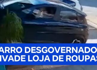 Veja Vídeo – Carro desgovernado invade loja de roupas e quase atinge comerciante em SP; veja