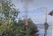 Veja Vídeo – Incêndio em poste provoca susto e interdita trecho de avenida em Várzea Grande
