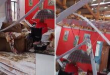 Veja Vídeo – Após ter telhado destruído por granizo, idoso tenta se proteger com guarda-chuva; veja
