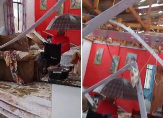 Veja Vídeo – Após ter telhado destruído por granizo, idoso tenta se proteger com guarda-chuva; veja