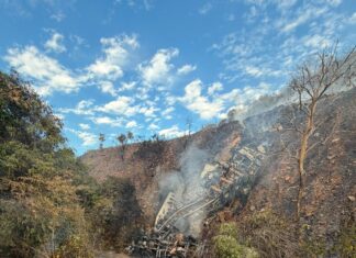 Acidente entre duas carretas deixa um morto e provoca incêndio na BR-070 em Cáceres