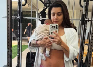 Lauana Prado leva filho recém-nascido para conhecer sua academia: ‘Do lado de fora’