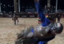 Veja Vídeo – Peão mato-grossense sofre queda em montaria da PBR no Mato Grosso AgroFestival em Cuiabá