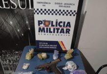 PM prende quatro suspeitos e apreende pistola e 11 tabletes de maconha em São José dos Quatro Marcos