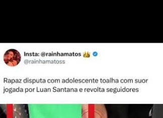 Veja Vídeo – ‘Marmanjo’ disputa com adolescente toalha com suor jogada pelo cantor Luan Santana; veja