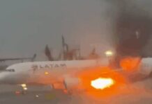 Veja Vídeo – Turbina de avião da Latam pega fogo antes de decolagem no Peru; veja