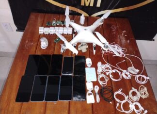 Drone é apreendido com 10 celulares que seriam levados para presídio em Rondonópolis